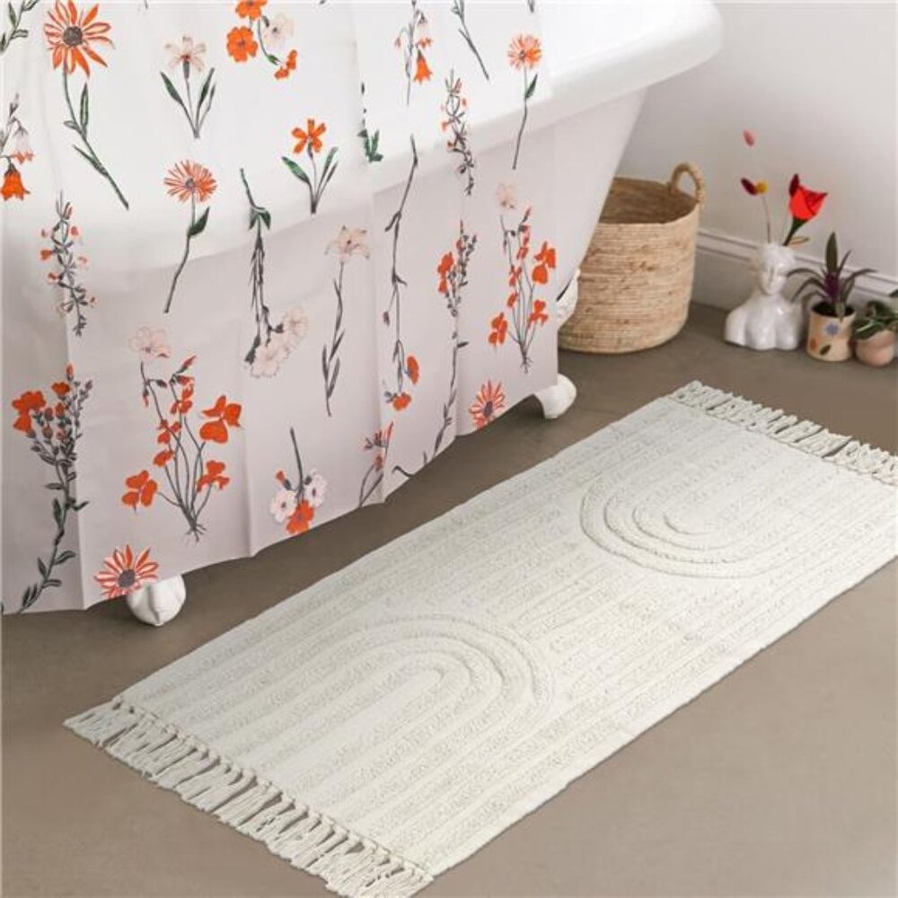 Boho Kitchen Runner Rug, 2' x 4.3' Beige Tufted Woven Washable Rug, Farmhouse